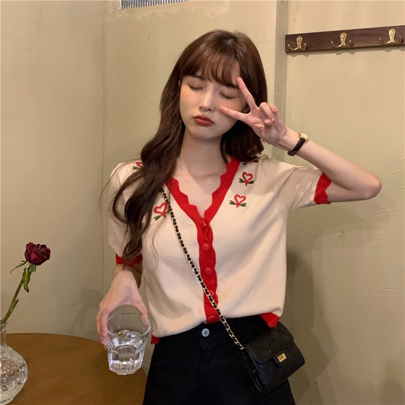 SUXI Áo Dệt Kim Thêu Hình Trái Tim Xinh Xắn Cho Nữ