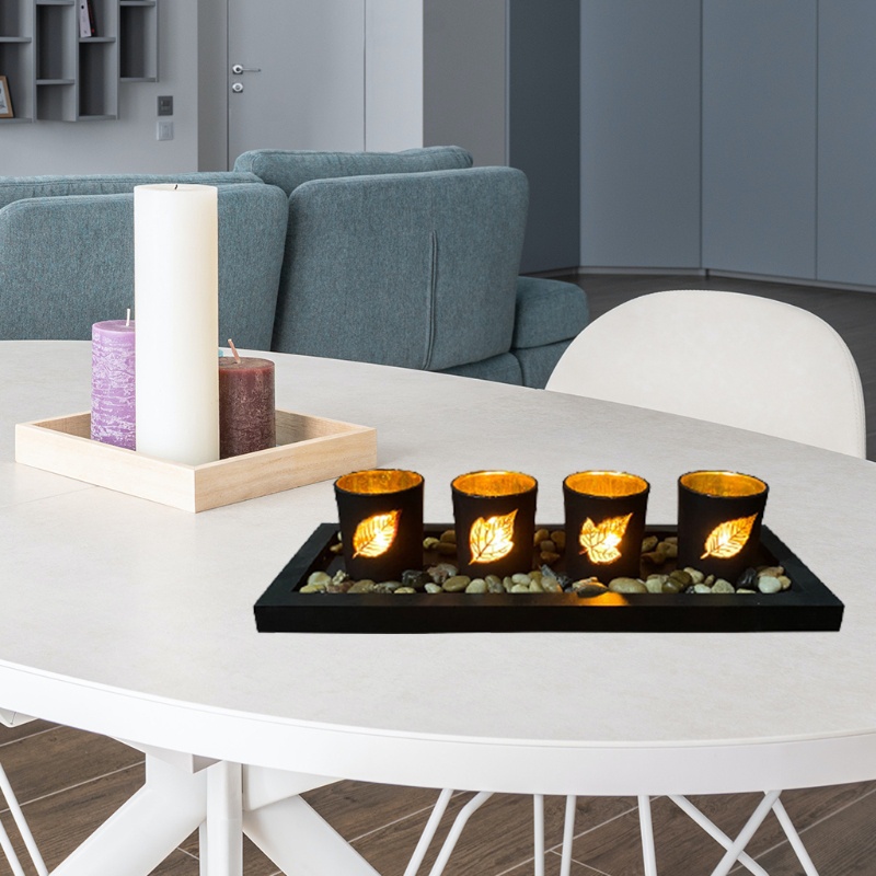 Bộ Giá Đỡ Nến Bằng Thủy Tinh Hình Chiếc Lá Độc Đáo Trang Trí Nhà Cửa