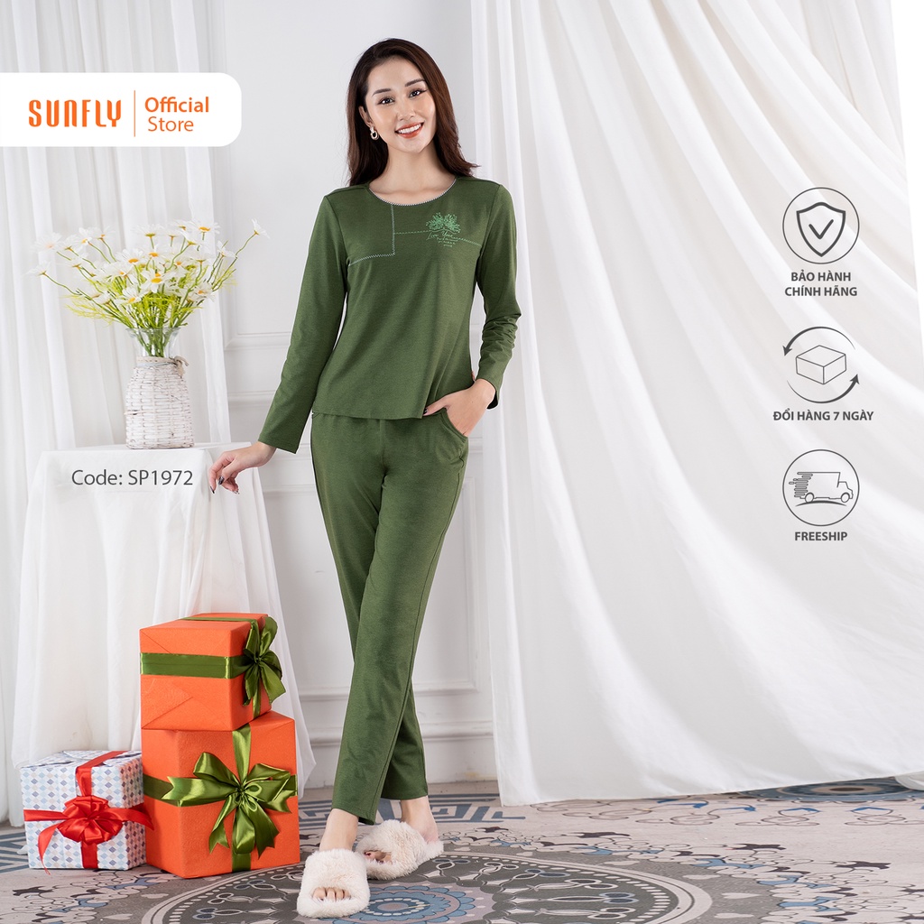 [Mã WABRMI99 giảm 12% đơn 99K]Bộ đồ mặc nhà nữ cotton SUNFLY áo dài quần dài SP1972