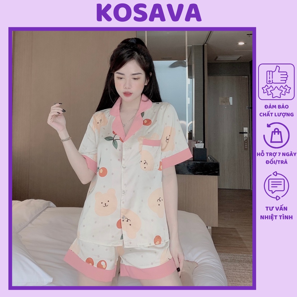 Đồ bộ pijama lụa đùi họa tiết cute dễ thương chất liệu latin cao cấp KOSAVA