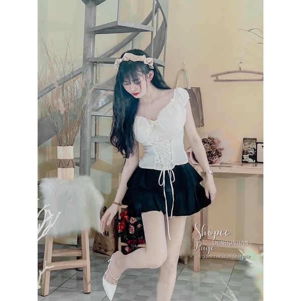 Set áo đan dây phối chân váy tầng