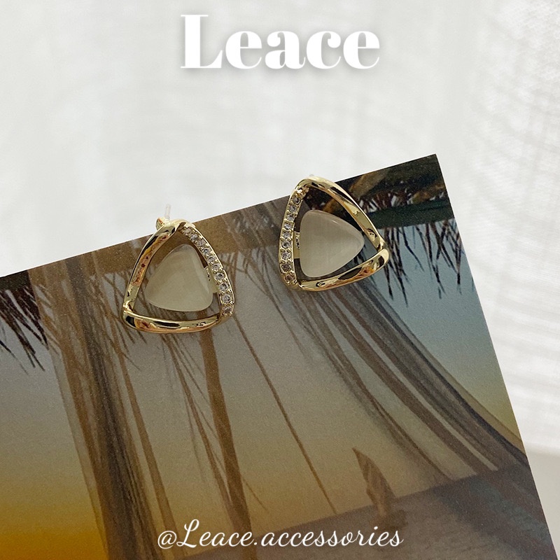 Bông tai khuyên tai tam giác đính đá xà cừ ER019 Leace.accessories