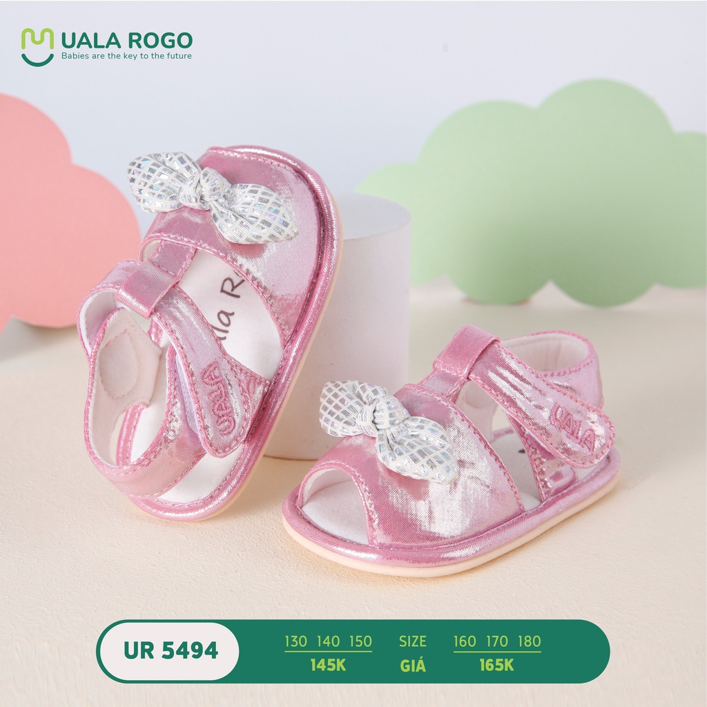 Giày Dép tập đi cho bé gái Ualarogo quai dán tiện lợi vải mềm mại mũi bọc kín bảo vệ ngón chân