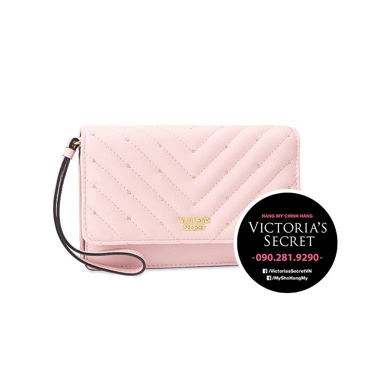 (Túi, Ví 264) - Ví cầm tay hồng phấn đính hạt, nhiều ngăn nhỏ bên trong, KT: 17x13cm - hàng nhập Victoria's Secret USA