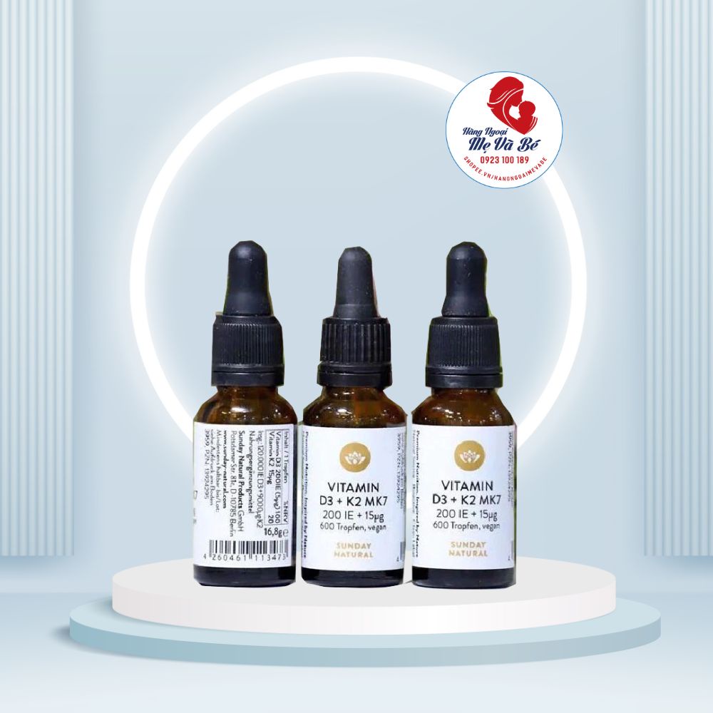 Vitamin D3 K2 MK7 cho bé Đức Sunday Natural 20ml giúp hấp thụ canxi phát triển chiều cao tối ưu cho trẻ từ sơ sinh