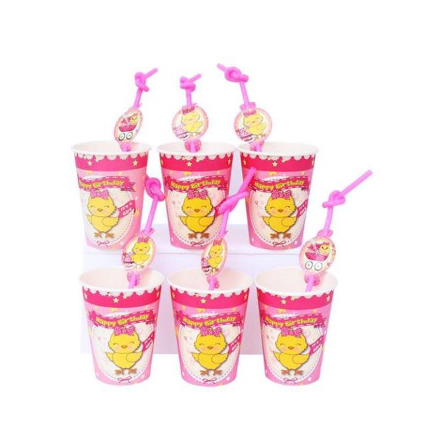 Ly giấy + sinh nhật mẫu bé gái ( sét 6 cái )