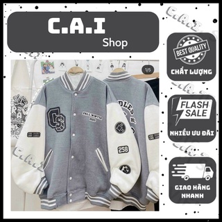 Áo Khoác Bomber Nỉ Chữ CS KNN13 màu nâu/xám