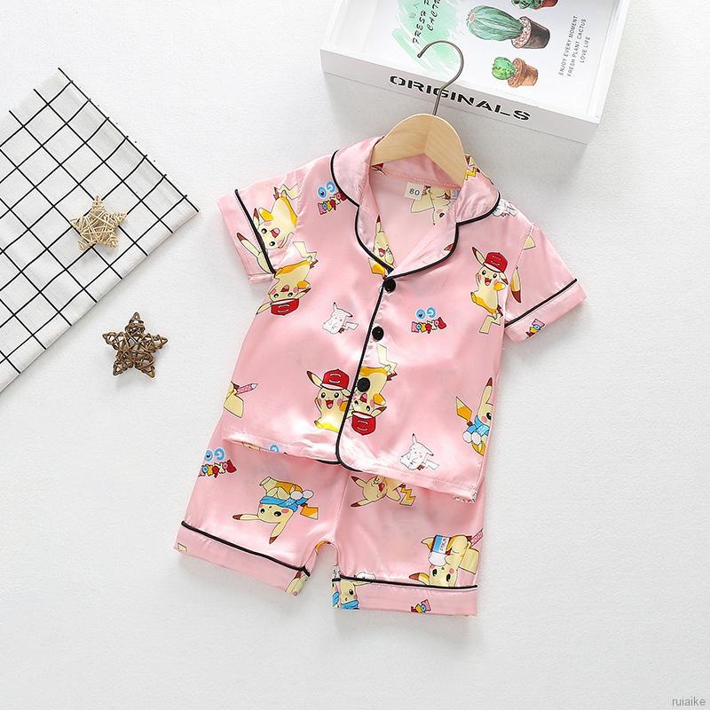 Bộ Pijama Ngắn Tay In Hình Pikachu Dễ Thương Cho Bé Gái