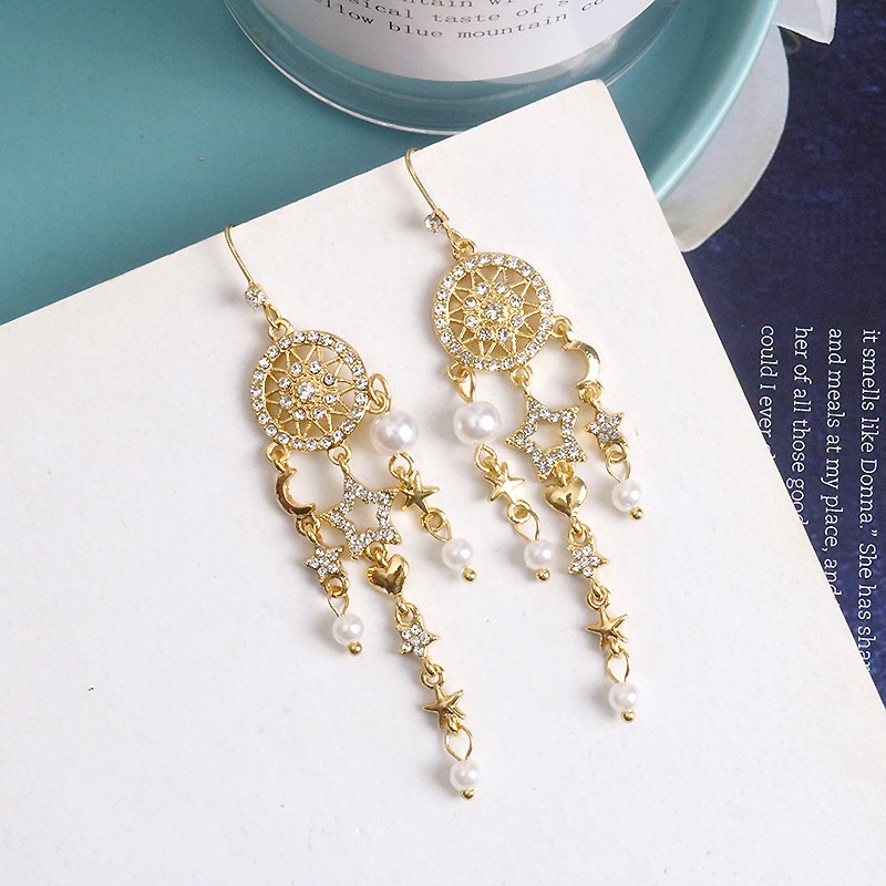 Bông tai tua rua đính ngọc trai giả hình ngôi sao