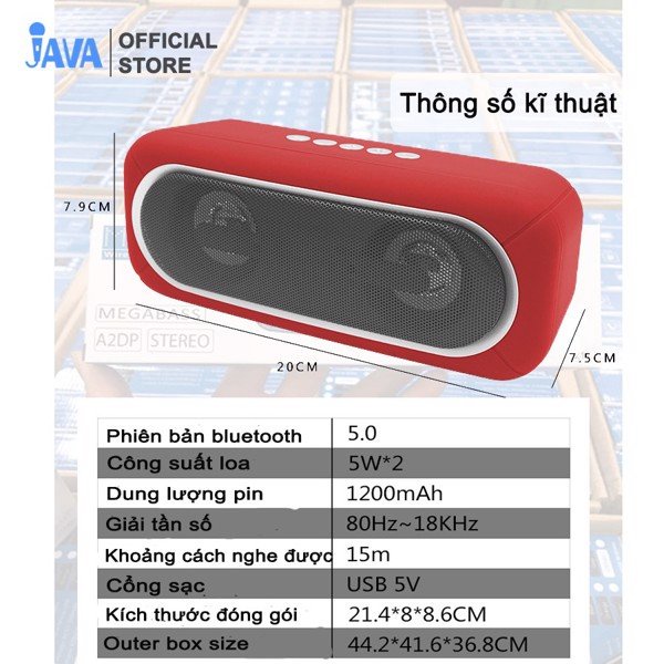 Loa bluetooth Extrabass JAVA-XB33 Cao Cấp- Kết nối TV- Máy tính- Usb- nghe FM - đèn Led - Pin trâu