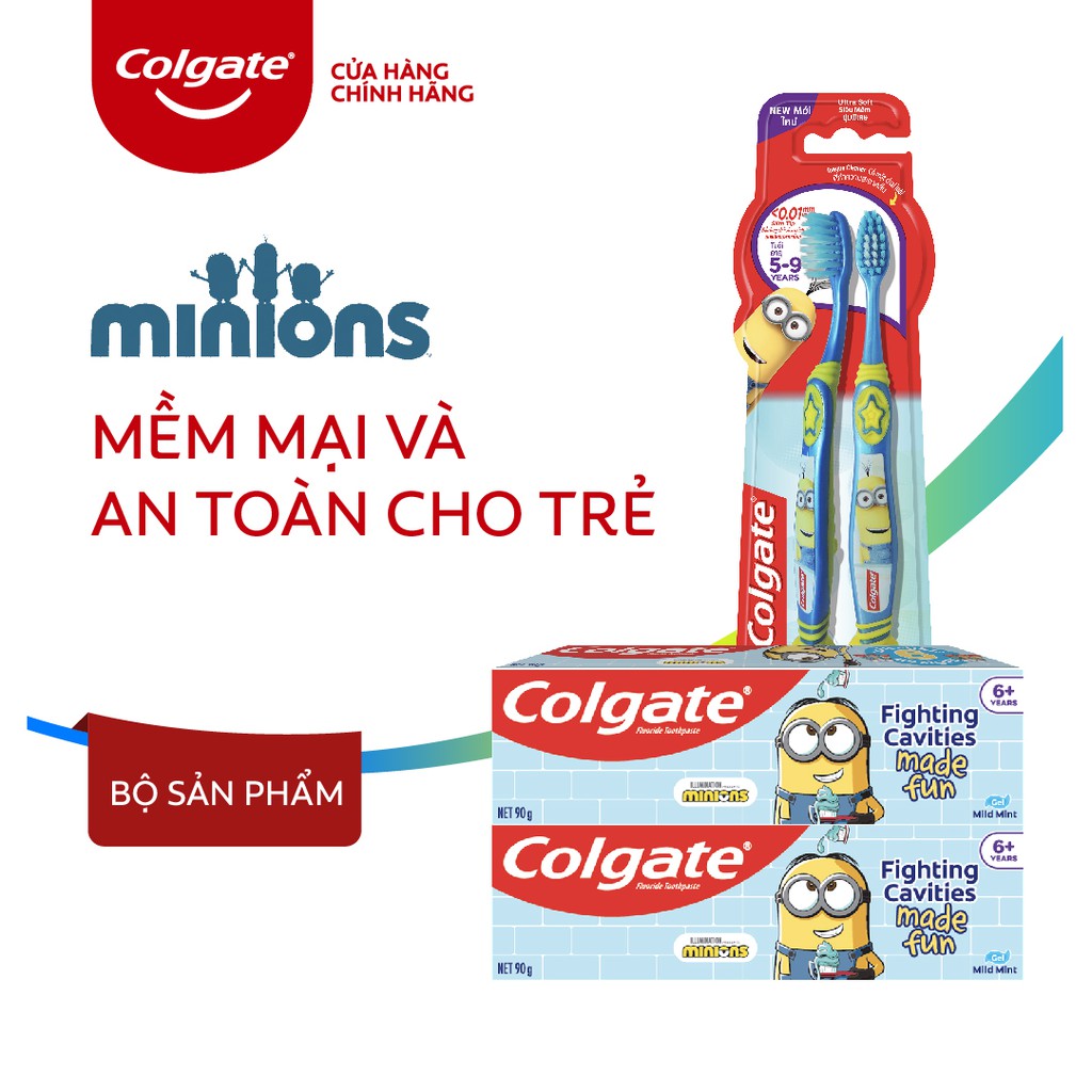 [Mã COSCOL11 giảm 8% đơn 250K] Bộ 2 kem đánh răng 90g và bàn chải Colgate cho trẻ em Minion