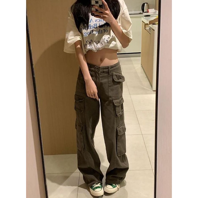 Quần Yếm Jean Ống Rộng Phong Cách Retro Mỹ Thời Trang Mùa Hè Dành Cho Nữ 2022