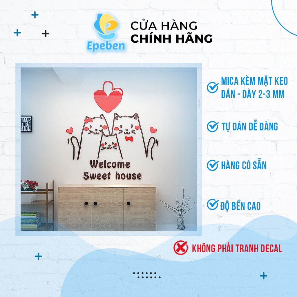 Tranh Dán Tường Mica 3D Ngôi Nhà Ngọt Ngào Trang Trí Quán Ăn, Nhà Hàng, Phòng Ngủ, Nail, Cafe