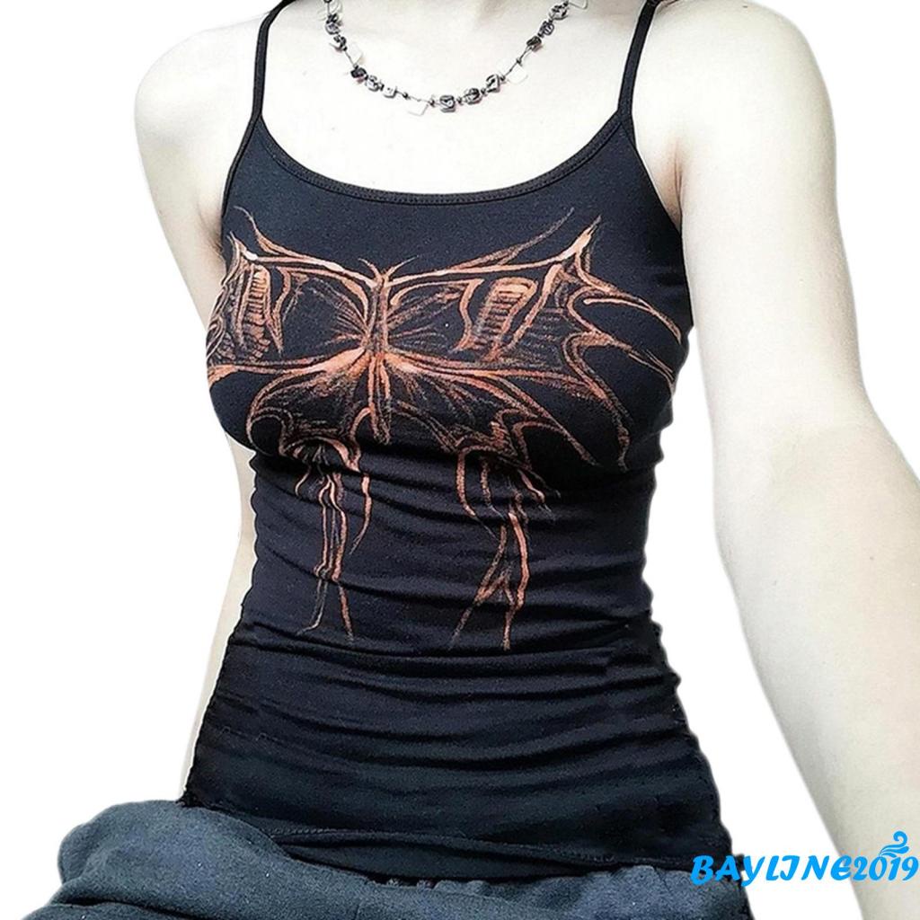 Áo Hai Dây Hở Lưng In Họa Tiết Phong Cách Gothic Thời Trang Mùa Hè Cho Nữ