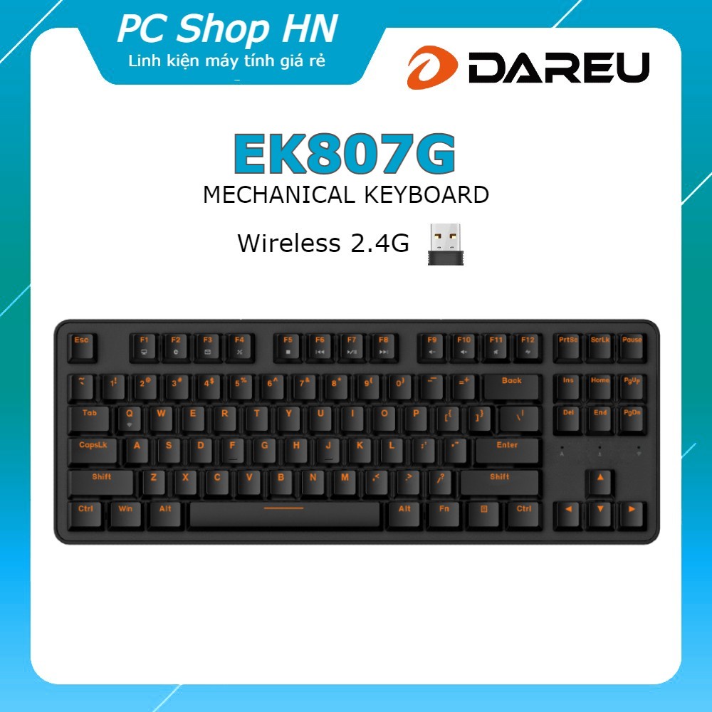 Bàn phím cơ không dây DAREU EK807G BLACK 87-KEYS (Blue/ Brown/ Red D switch)