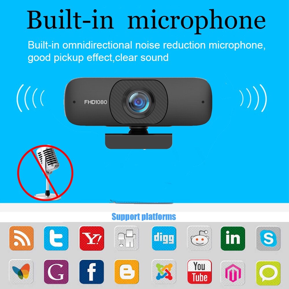 Webcam HD 1080P Tích Hợp Micro Cho Máy Tính Đen | BigBuy360 - bigbuy360.vn