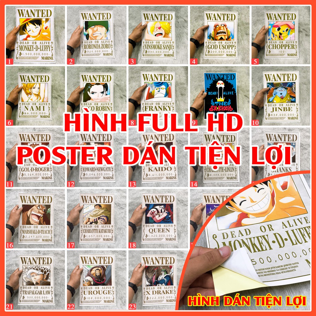 Poster One Piece dán tường, Poster truy nã One Piece có keo dán sẵn tiện lợi hình đẹp Full HD (Cập nhật)