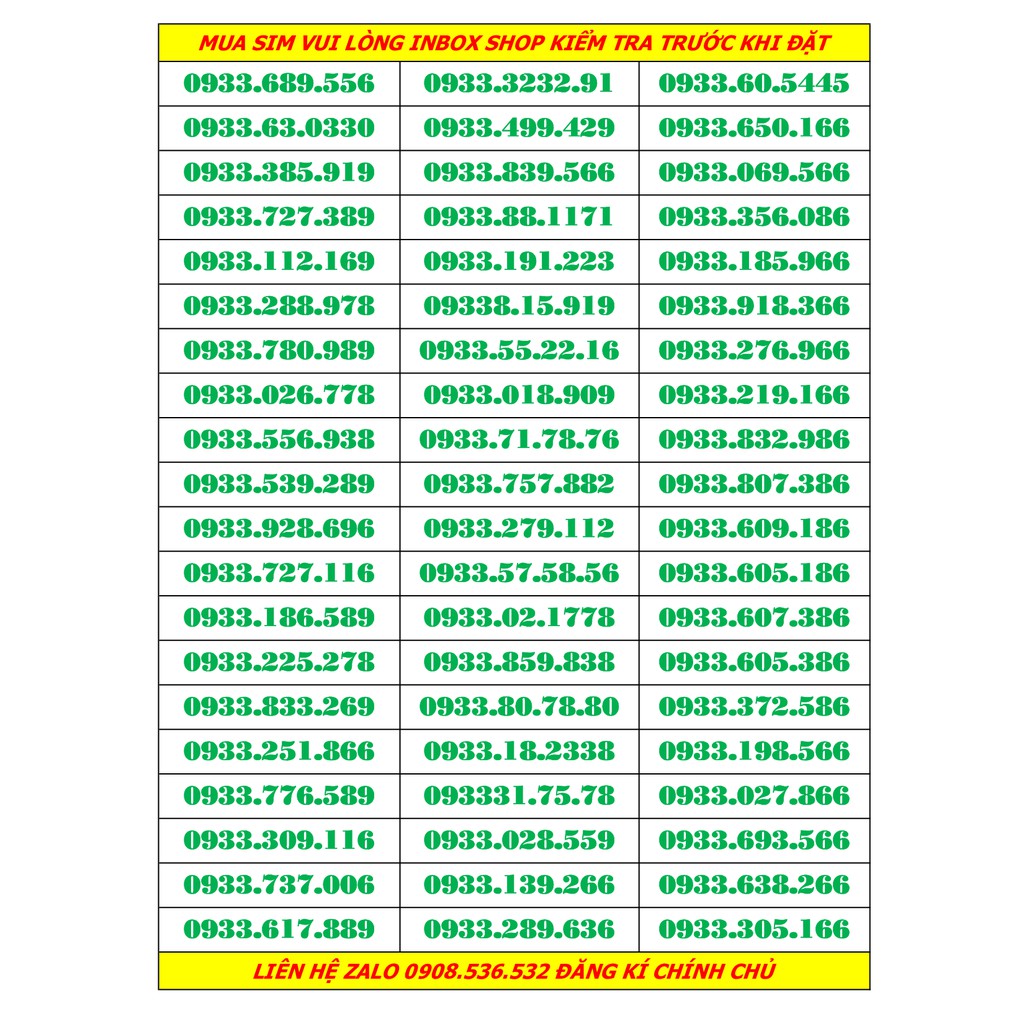 sim số đẹp mobifone 0933 dễ nhớ