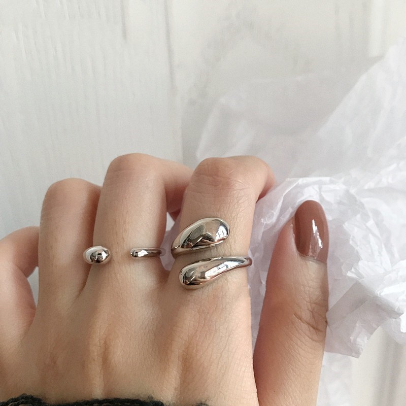 Nhẫn Thép Titan B883 Hình Giọt Nước Phong Cách Retro Hàn Quốc