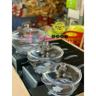 Âu, thố thủy tinh màu trắng đủ size có nắp