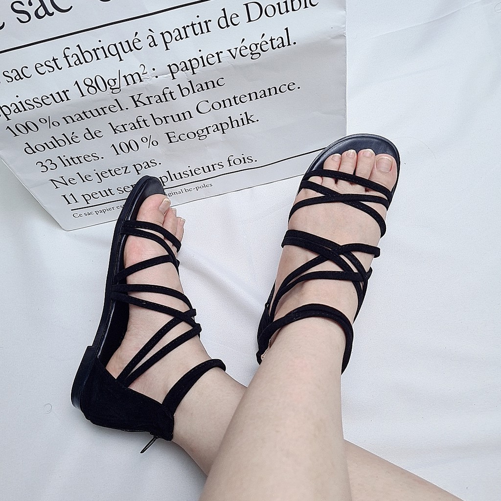 Sandal nữ phiên bản hàn quốc phong cách Harajuku dây kéo sau đi học đi chơi