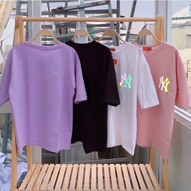 Áo phông nam nữ phản quang logo NY 7 màu BIGOMALL - Áo thun unisex ngắn tay Freesize 55kg