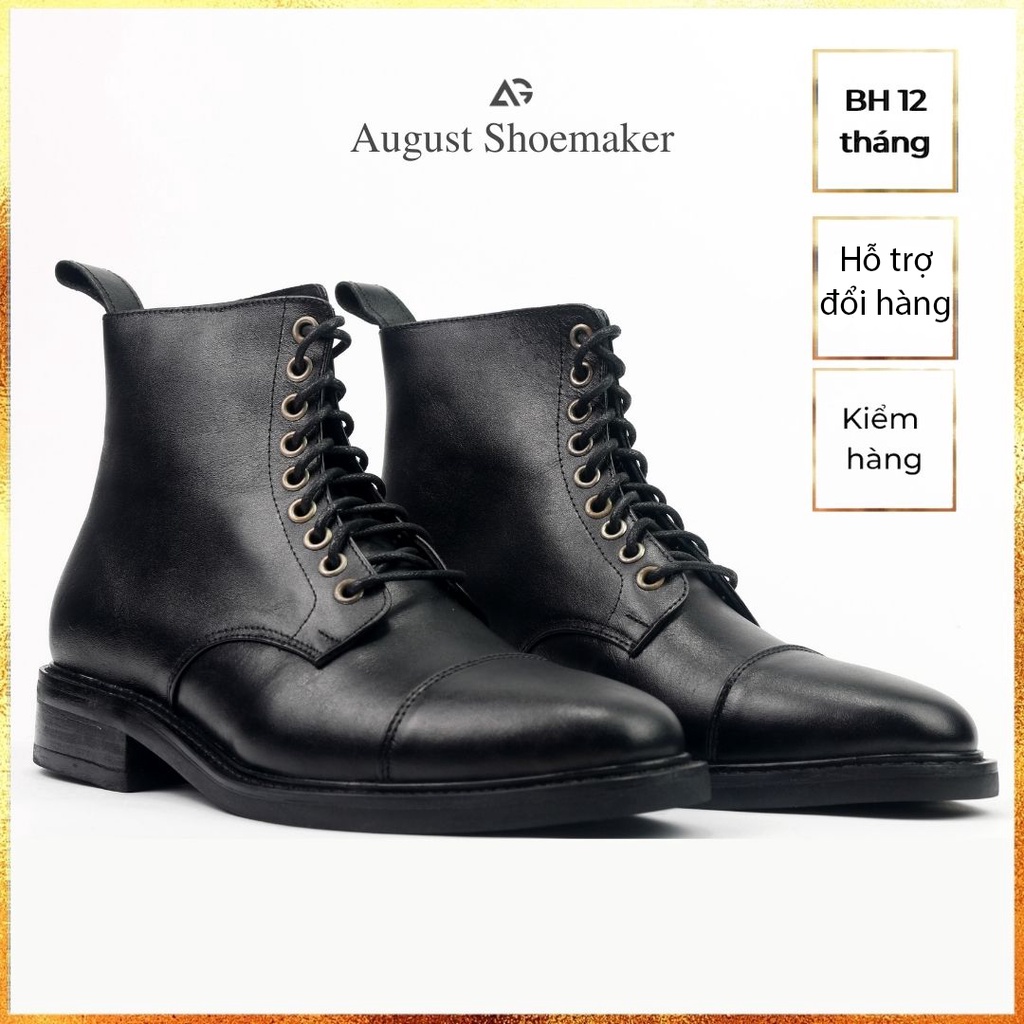 Giày da nam cao cổ buộc dây da bò nhập khẩu cao cấp handmade August Ankle boots AG07A chính hãng bảo hành 12 tháng