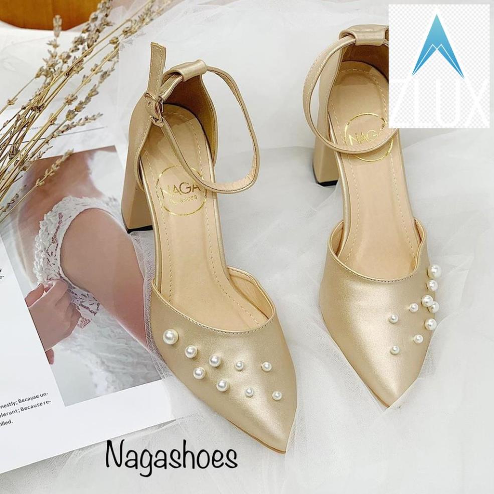 🚴 GIÀY CAO GÓT NAGASHOES MŨI NHỌN ĐÍNH NGỌC TRAI NHÂN TẠO 7CM NAC130 🚴