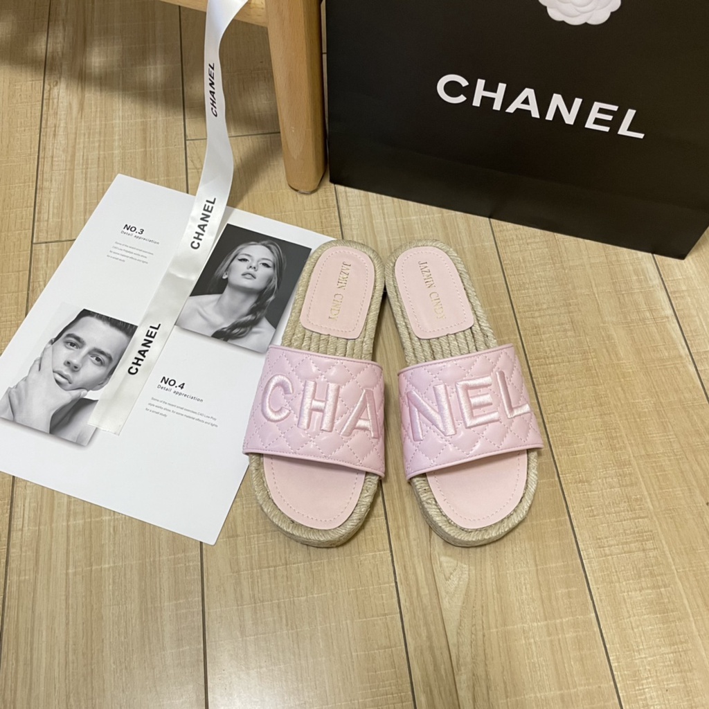 Dép Cói CHANEL 22s Đế Bằng Màu Hồng Thời Trang Cho Nữ