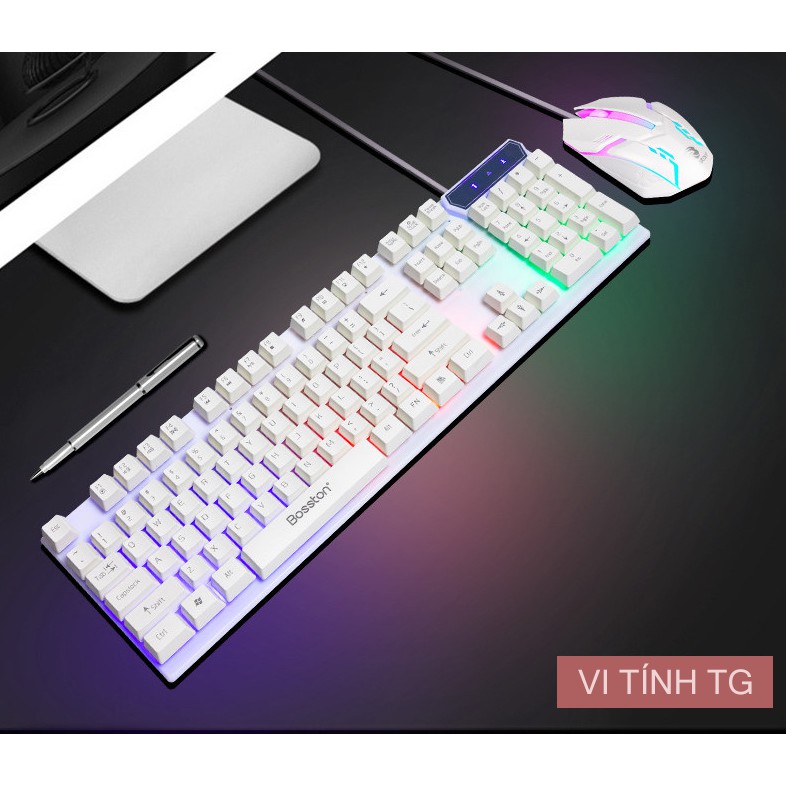 [Tặng lót chuột gaming] Combo bàn phím và chuột giả cơ Boston 8310 Đèn LED đa màu - Vi tính TG