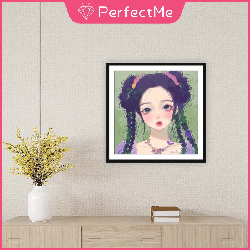 Bộ tranh đính đá 5D tự làm hình cô gái dễ thương 30x30cm