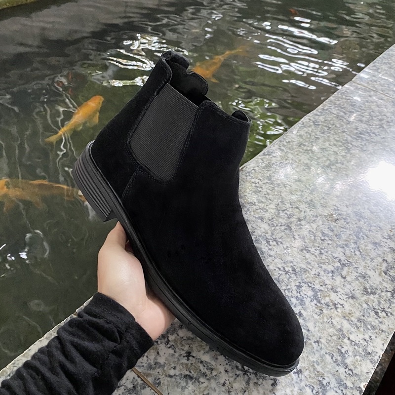 Giày nam chelsea boot da bò thật cao cổ TEFOSS HN601 đen thời trang size 38-44- Mũi tròn da lộn,đế khâu