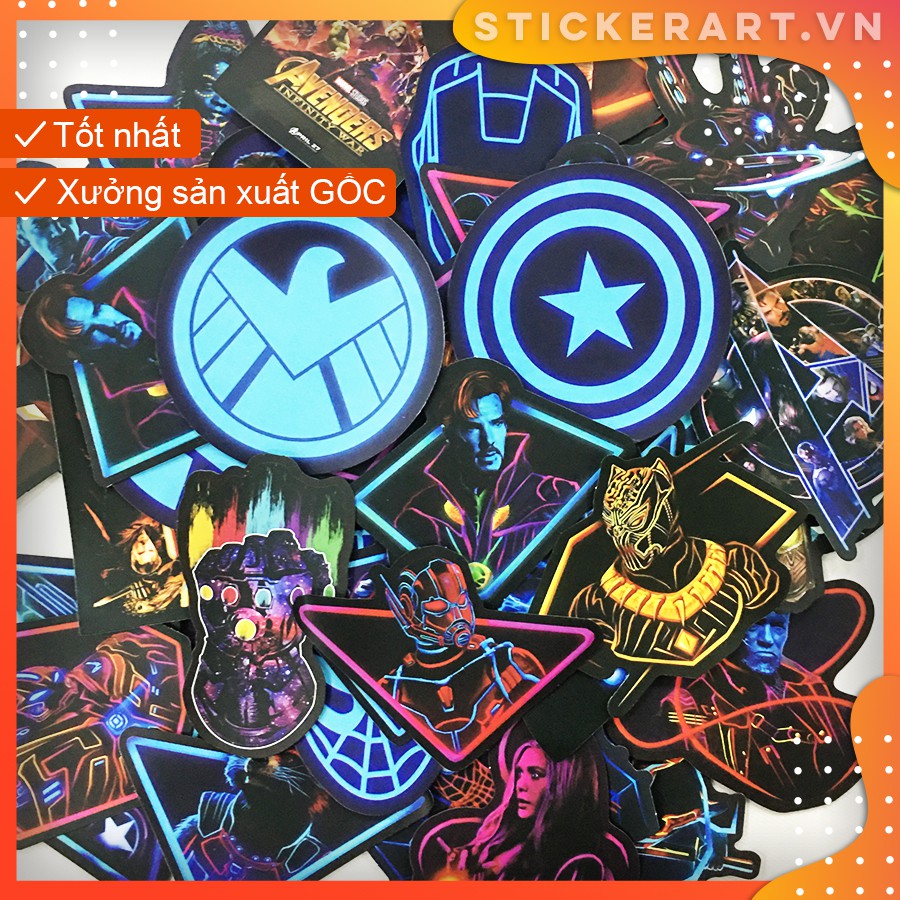 [SIÊU ANH HÙNG MARVEL NEON] 48 Sticker chống nước/trang trí dán xe laptop mũ bảo hiểm vali...