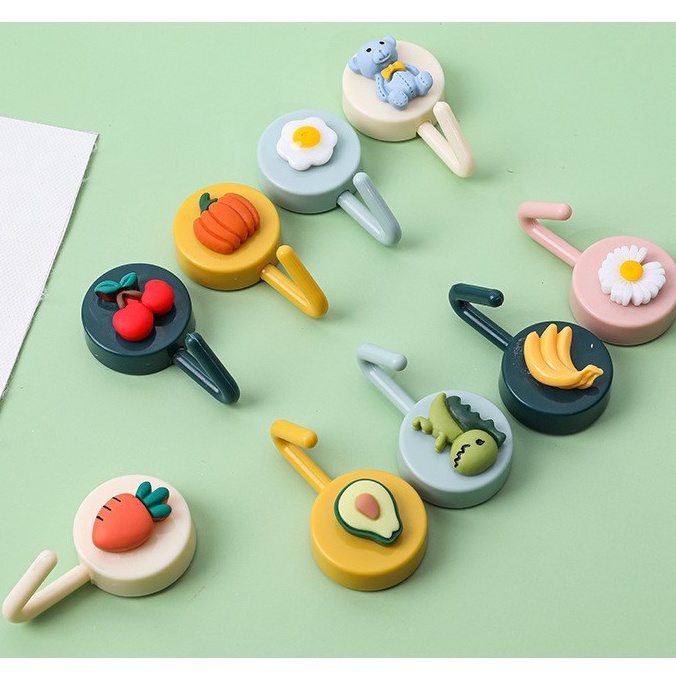 Móc treo đồ gắn tường nhựa màu pastel và họa tiết hoạt hình đáng yêu cute đa năng tiện lợi