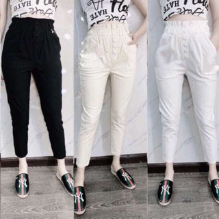 quần baggy nữ 4 cúc bọc chất đũi mềm mát