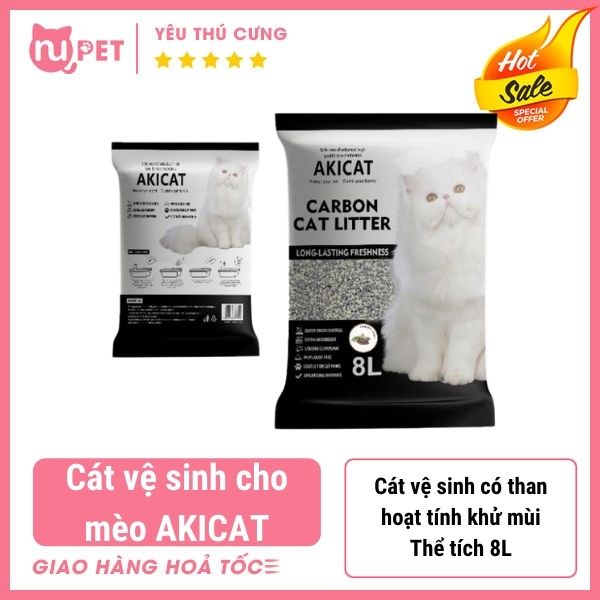 Cát vệ sinh cho mèo Akicat bao 8L chứa than hoạt tính vón cục khử mùi tốt