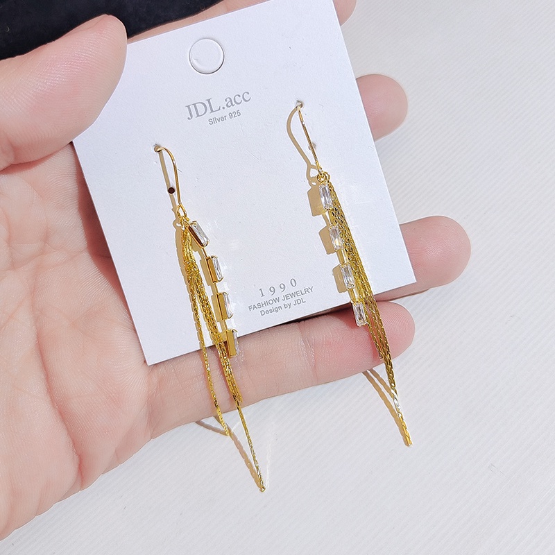 [Jiudolan] Bông Tai Dài Đính Đá Zircon Sáng Bóng Thời Trang Hàn Quốc Dành Cho Nữ