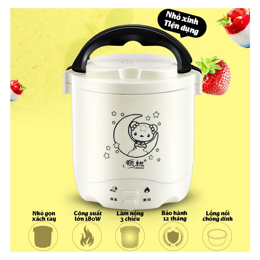 Nồi cơm điện 1.2L Mini Rice Cooker nấu cơm làm bánh nấu cháo hầm xương - Kèm khuyến mãi hấp dẫn