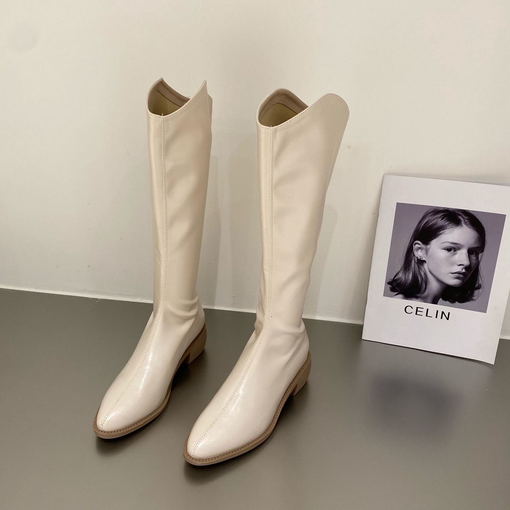 Giày bốt cổ cao phong cách cao bồi phương Tây thời trang thu đông cho nữ