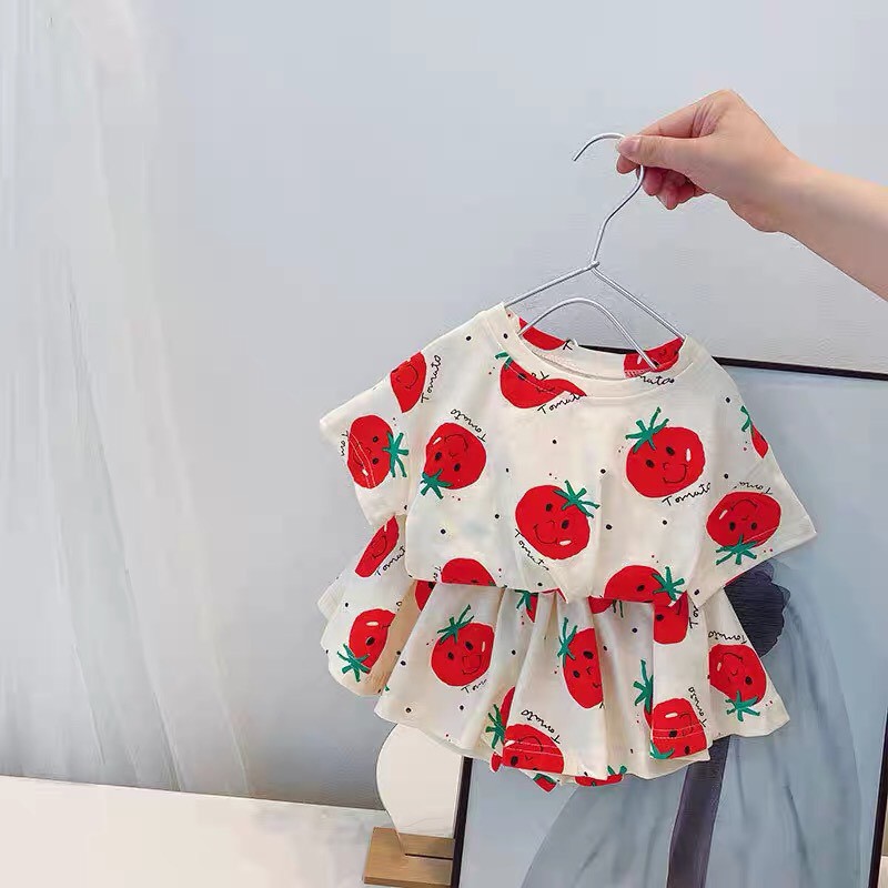 Set Váy Họa Tiết Cà Chua Cho Bé Gái