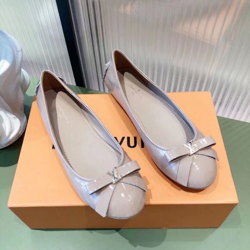 giày búp bê nữ mũi tròn đính nơ xinh mềm nhẹ êm chân LV