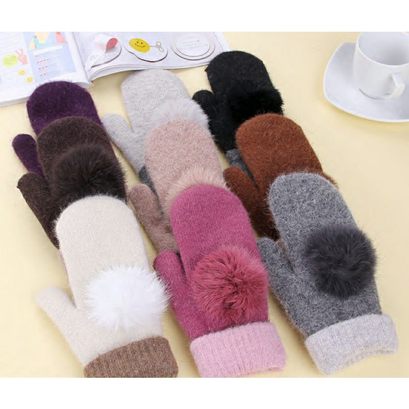 Găng tay len lông thỏ giữ ấm không ngón cho nữ Lh0917399527