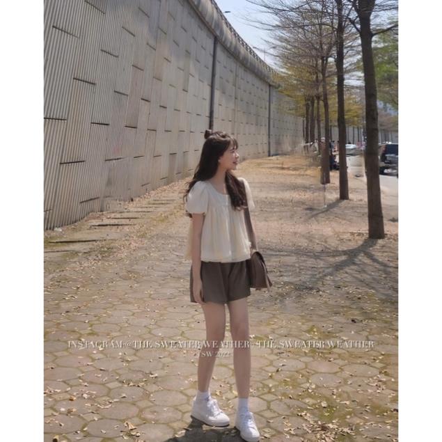 Set Bộ Đùi Short Baby Doll Phong Cách Tiểu Thơ Ulzzang Hàn Quốc- Set Áo Nơ Quần Short Hot