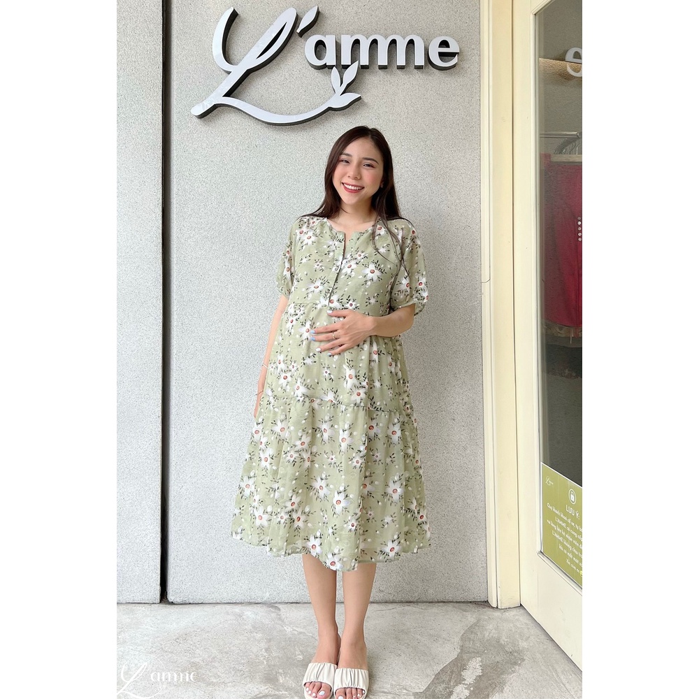 Đầm bầu hoa Gaia Dress chất voan nhẹ mát, bay bổng giúp che khuyết điểm thiết kế bới L'amme