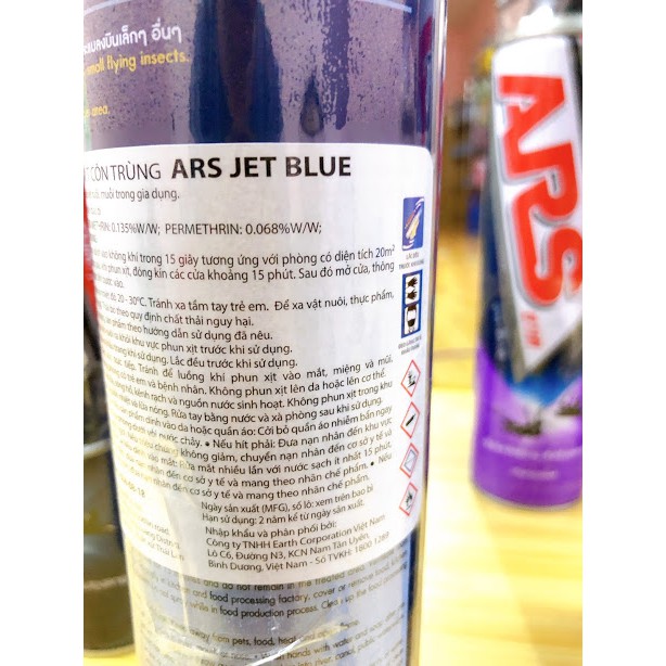 bình xịt diệt côn trùng ruồi muỗi kiến gián hiệu ARS JET BLUE 600ml KHÔNG MÙI chính hãng thái lan nhập khẩu