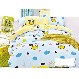 Vải may chăn ga áo gối,gối ôm khổ 2m35 hình chú bò sữa