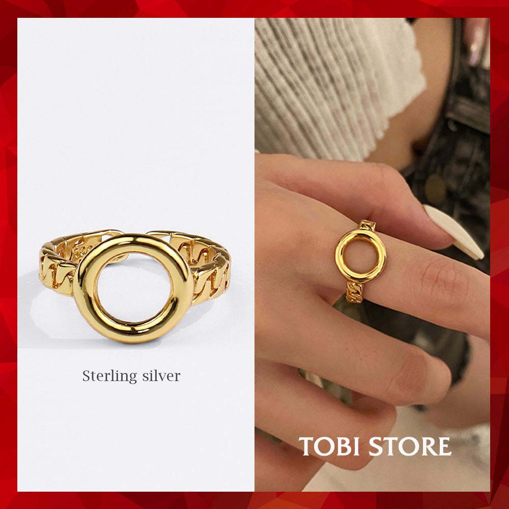 Nhẫn bạc nữ mạ vàng TOBI STORE dạng xích mặt tròn vintage sang chảnh N79