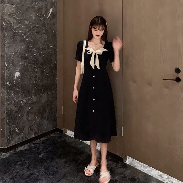 Đầm công sở dáng dài chữ A phối nút nơ cổ nhỏ xinh - Xona Dress | WebRaoVat - webraovat.net.vn