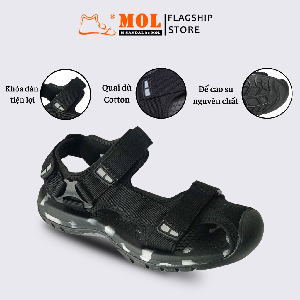 Giày Sandal Nam Bít Mũi Hiệu Rova Đế Cao Su Quai Dù Đi Làm Đi Phượt Đạp Xe Màu Đen Camo Mã RV25