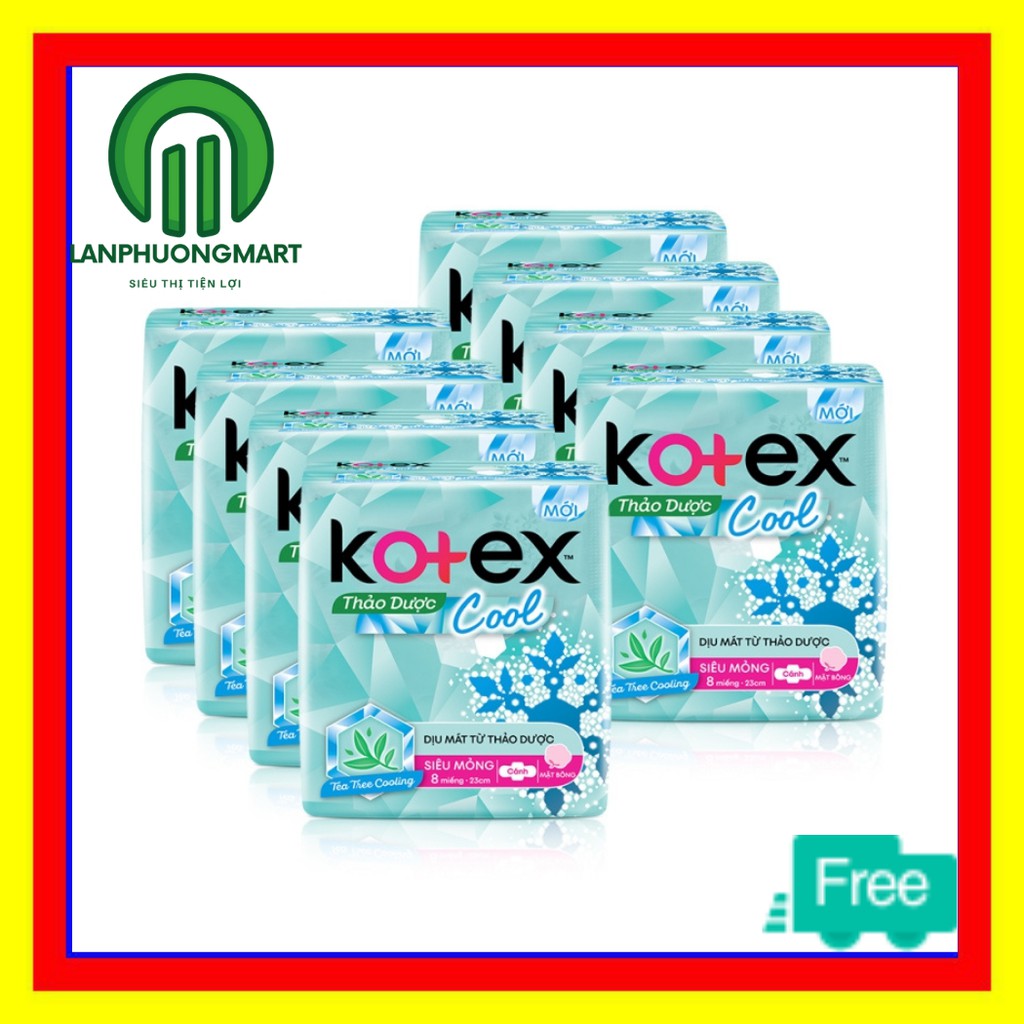 Băng vệ sinh Kotex Cool Thảo dược siêu mỏng 23cm 8 miếng không cánh dịu mát siêu mềm